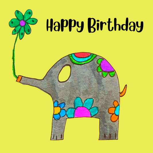 Happy Birthday Elephant with Flower