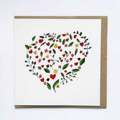 Heart with Leaves and Flowers