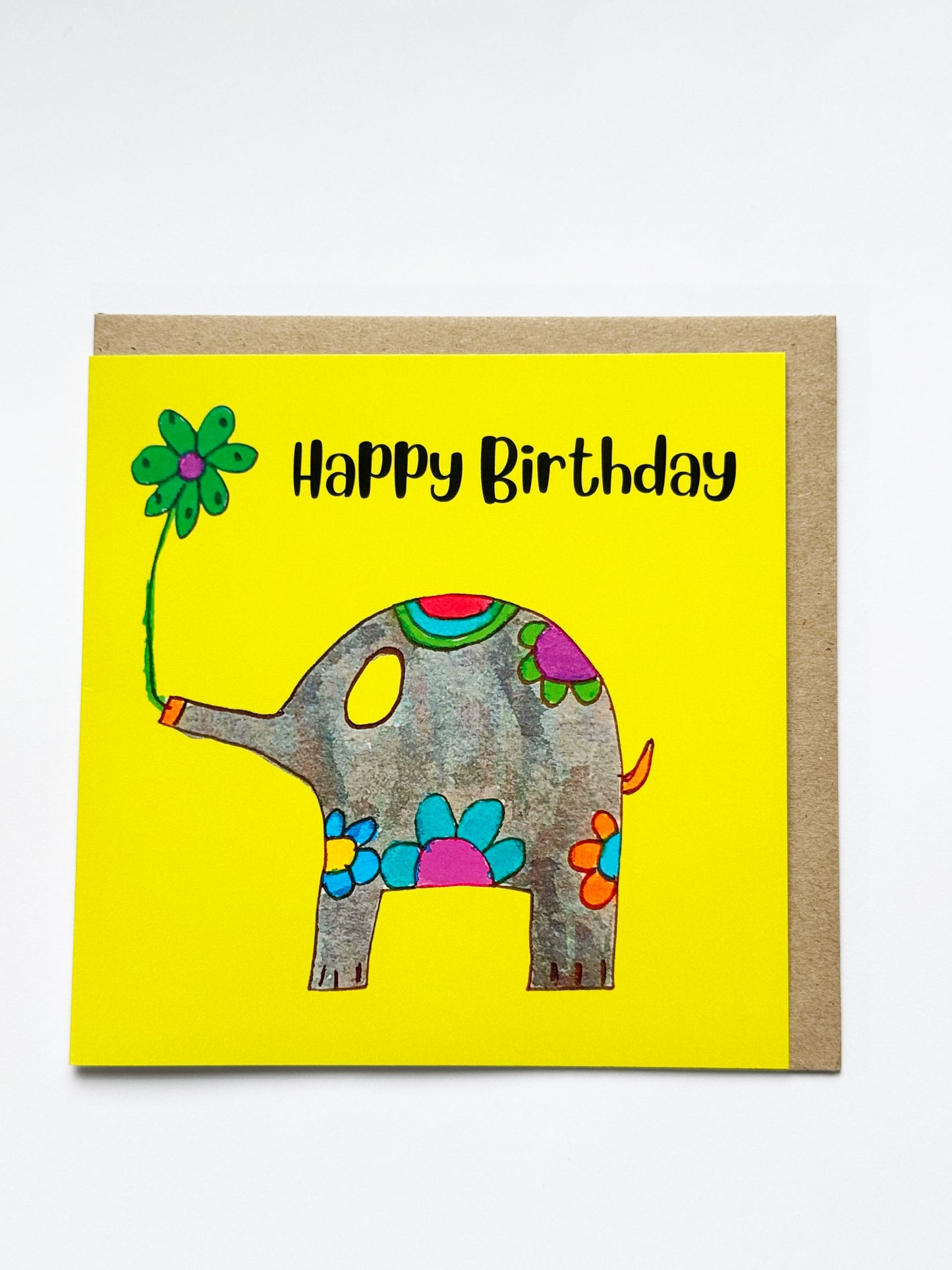 Happy Birthday Elephant with Flower