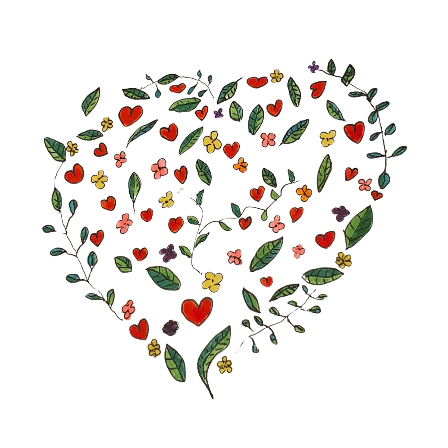 Heart with Leaves and Flowers