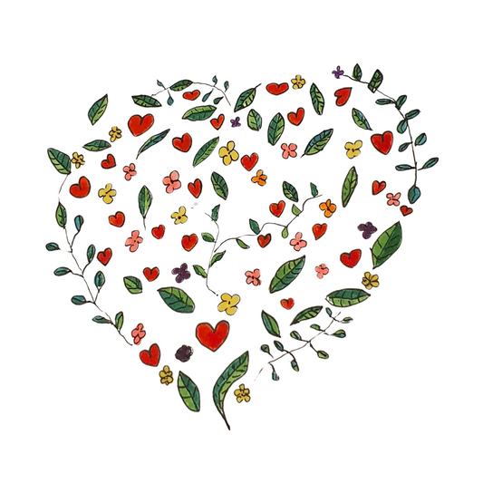 Heart with Leaves and Flowers