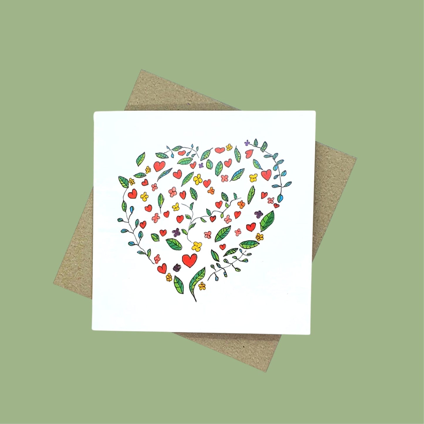 Floral and leaf Heart - card