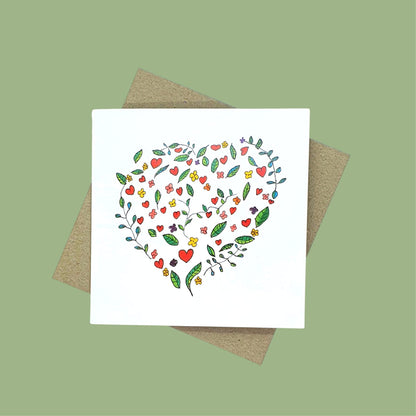 Floral and leaf Heart - card