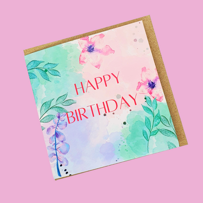 Happy Birthday  - Watercolour Flowers