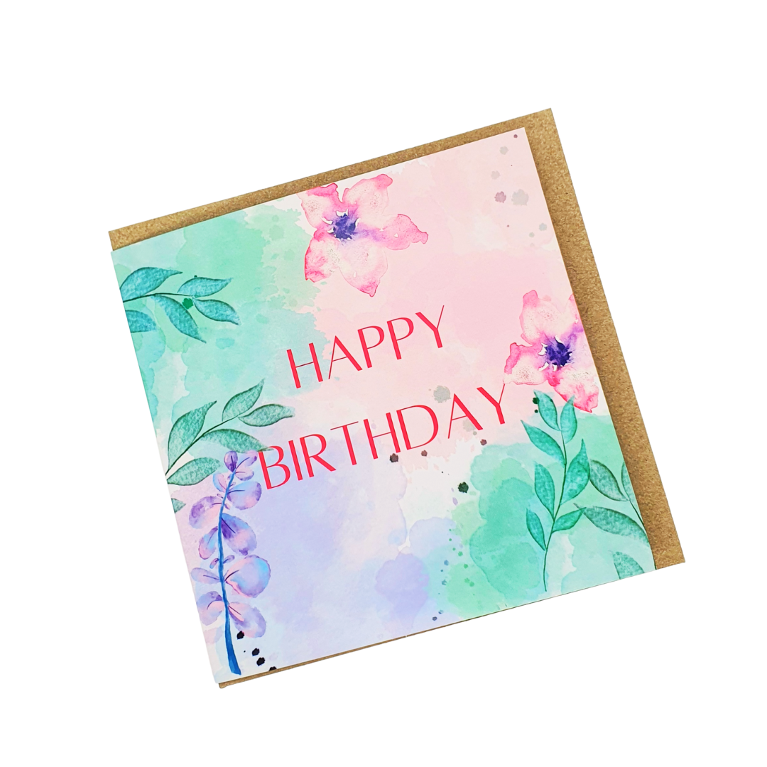 Happy Birthday  - Watercolour Flowers