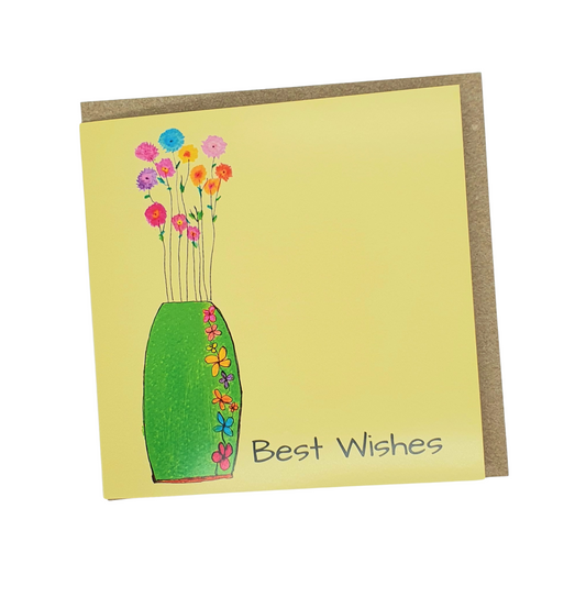 Best Wishes Vase of flowers - card