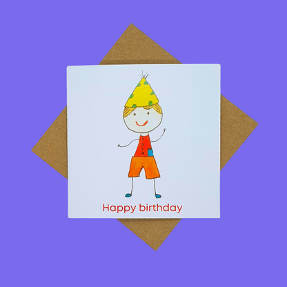 Boy with Party Hat - Card